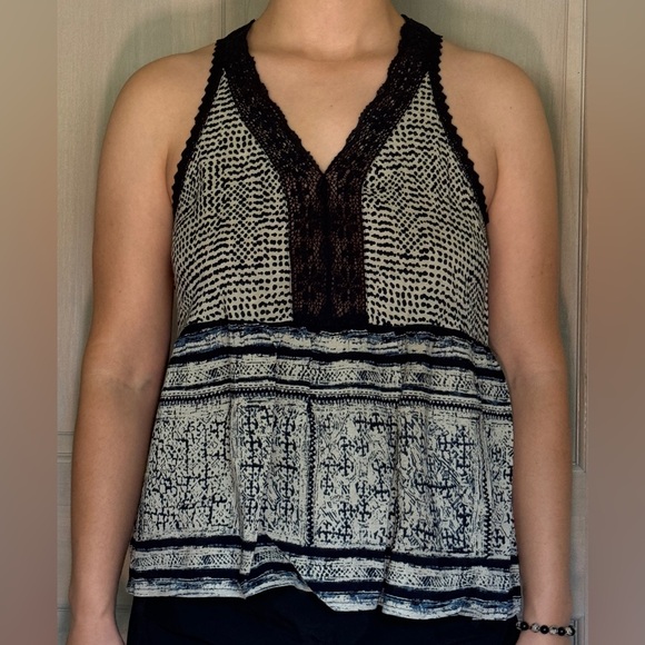 Navy Blue & White Pattern baby doll style tank top - Picture 2 of 7